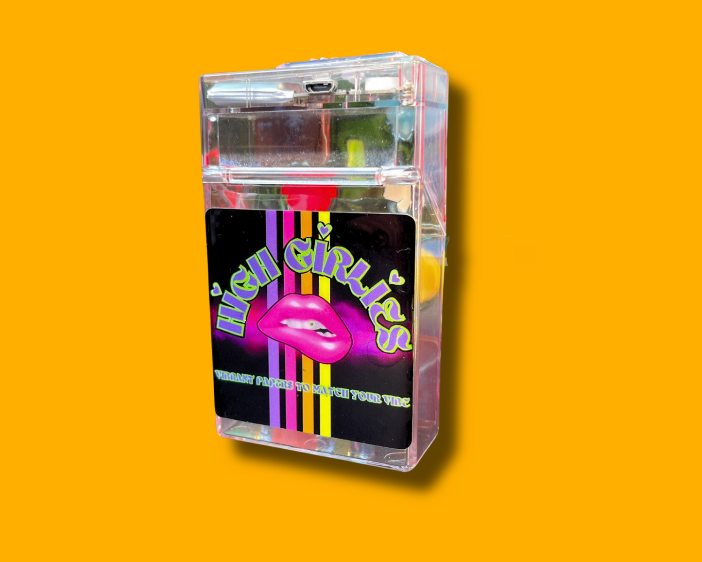 Smoke Case/ Holder - (Hippy Chick Edition - Clear) - USB Lighter